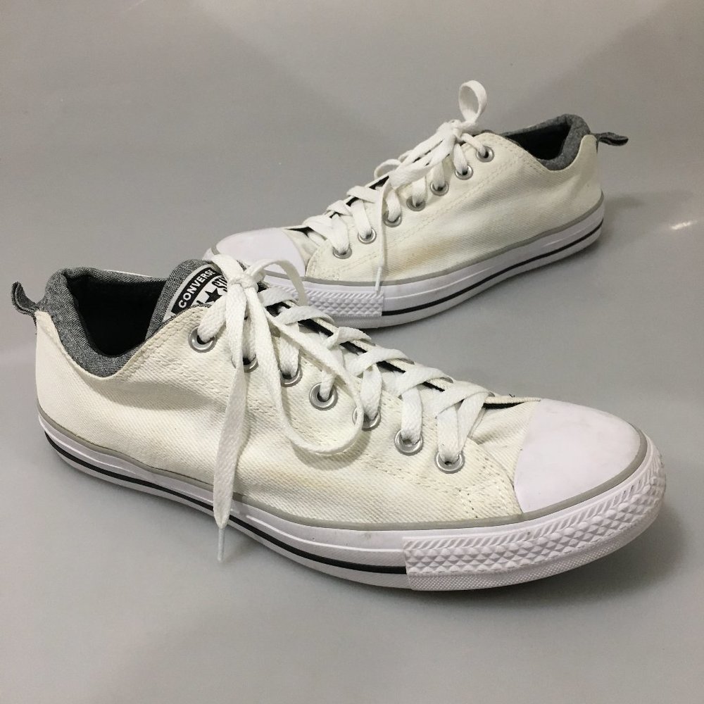 Converse All Star Mens 10 Womens 12 White Canvas Sneakers Gym Shoes Low-Top